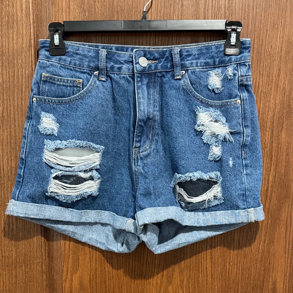 SHEIN Blue Distressed Jean Shorts